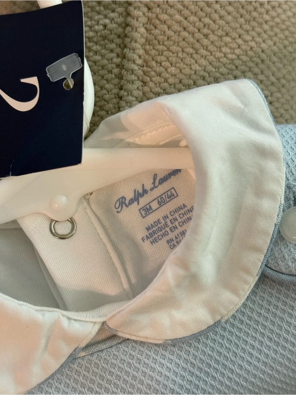 NWT Polo Ralph Lauren Baby Blue 2 Piece Shortall Set 3M SS20 Sample Rare